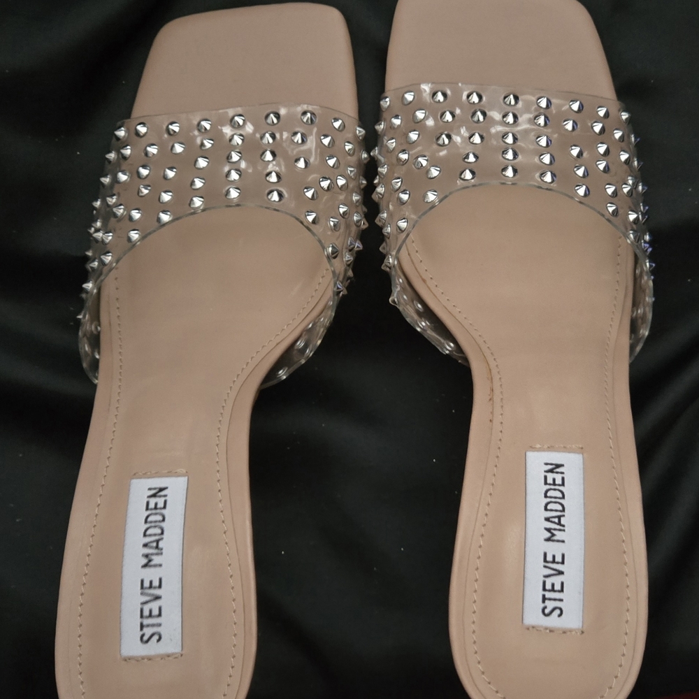 Steve Madden Clear Nude Heels with Silver Studs